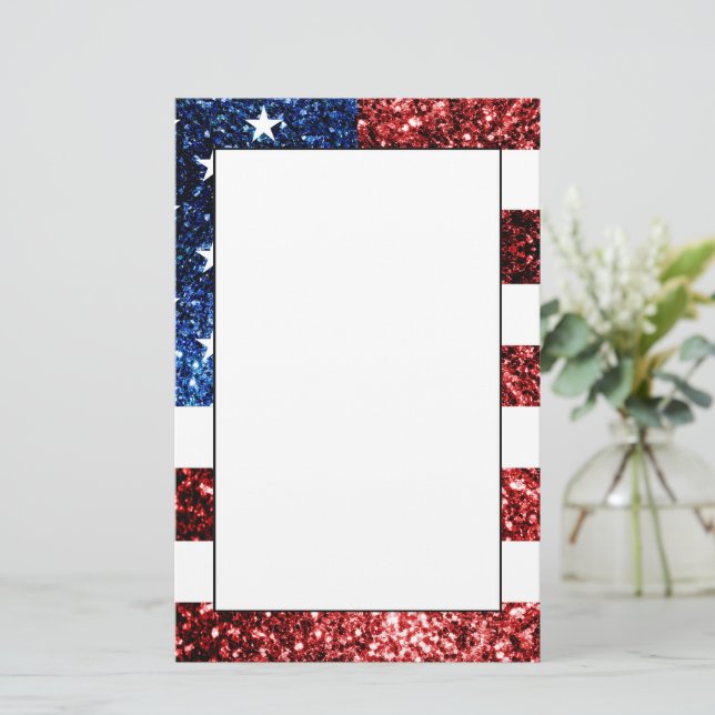 USA flag red blue sparkles glitters Stationery (Standing Front)