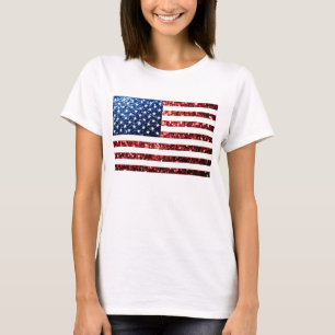 USA flag red blue sparkles glitters T-Shirt
