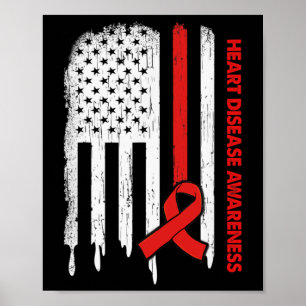 Usa Flag Red Ribbon Heart Disease Awareness Poster