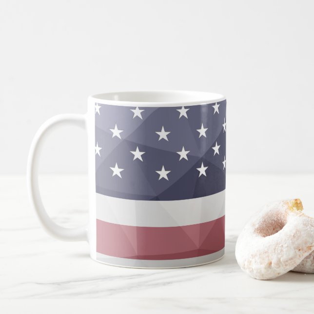 USA flag Red White Blue America Geometric Mesh Coffee Mug (With Donut)