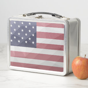 USA flag Red White Blue America Geometric Mesh Metal Lunch Box