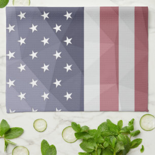 USA flag Red White Blue America Geometric Mesh Tea Towel