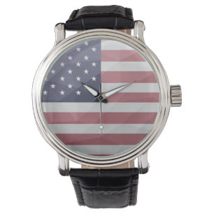 USA flag Red White Blue America Geometric Mesh Watch