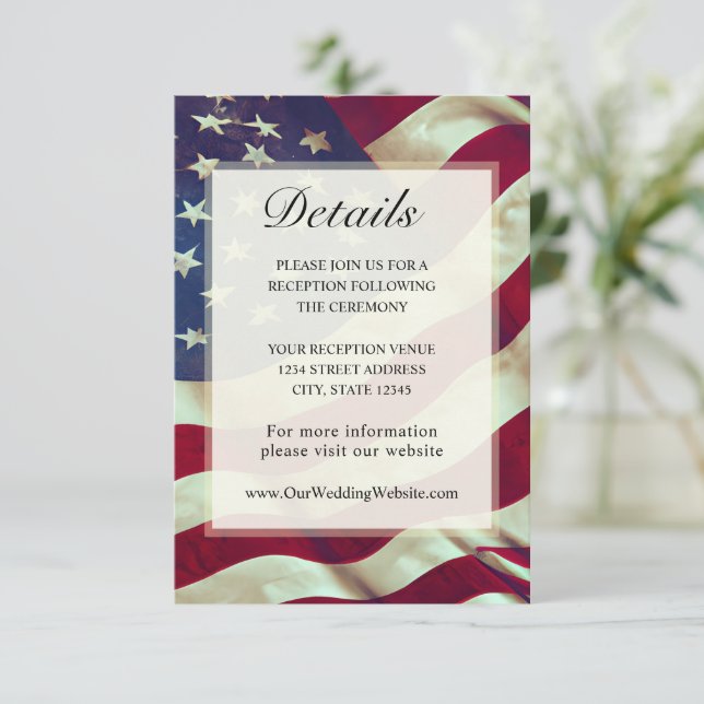 USA Flag Red White Blue American Patriotic Wedding Enclosure Card (Standing Front)