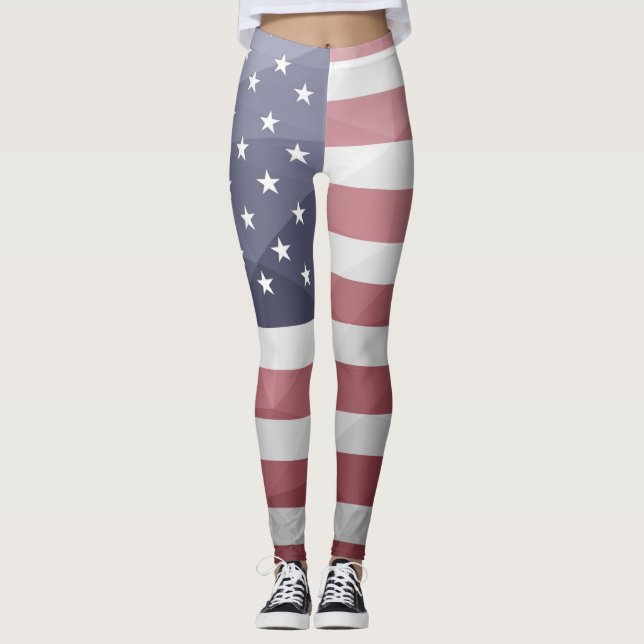 USA flag Red White Blue Geometric Mesh Leggings (Front)