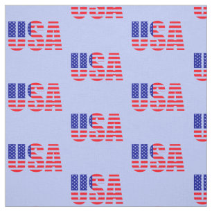 USA Flag Red White Blue on pale blue background  Fabric