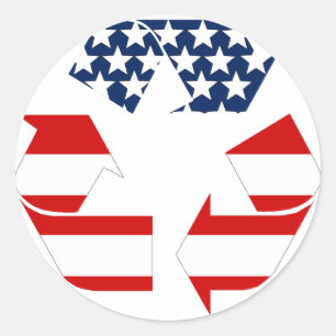 USA Flag - Red White & Blue Recycle Symbol Classic Round Sticker