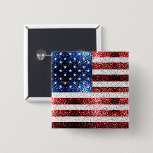 USA flag red white blue sparkles glitters 15 Cm Square Badge