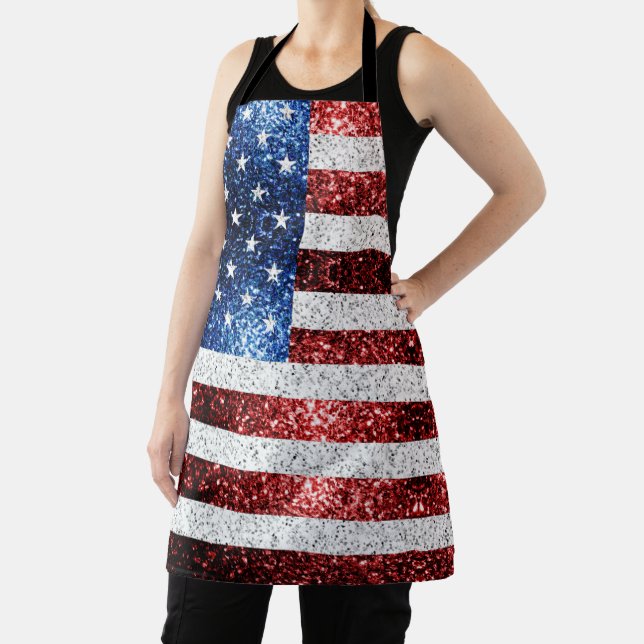 USA flag red white blue sparkles glitters Apron (Insitu)