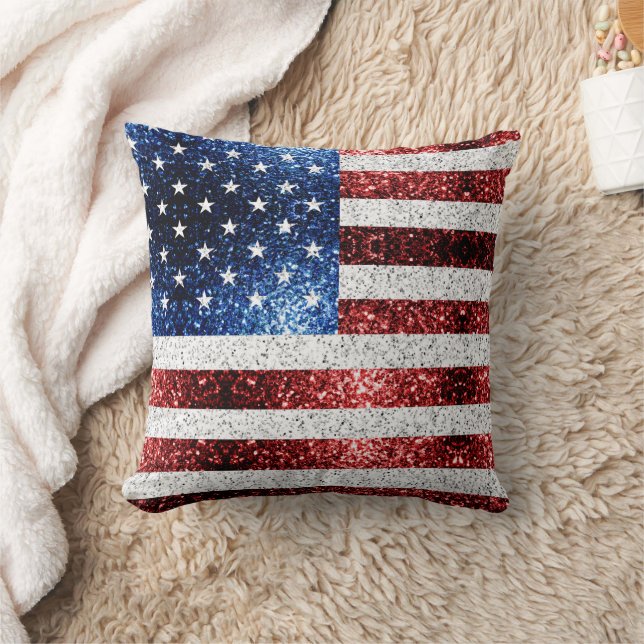 USA flag red white blue sparkles glitters Cushion (Blanket)