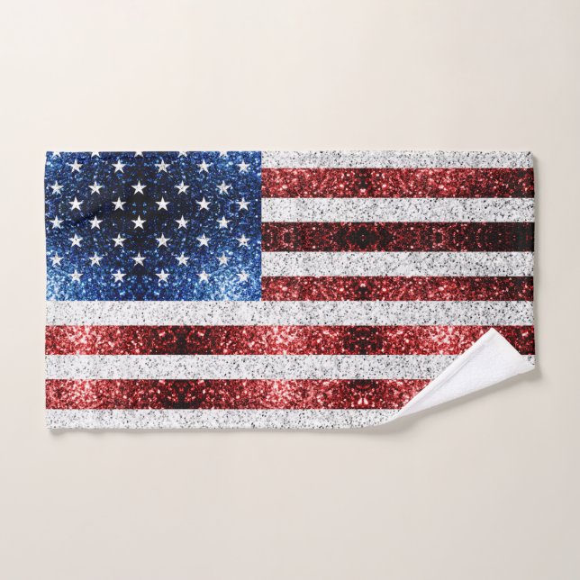USA flag red white blue sparkles glitters Hand Towel (Hand Towel)