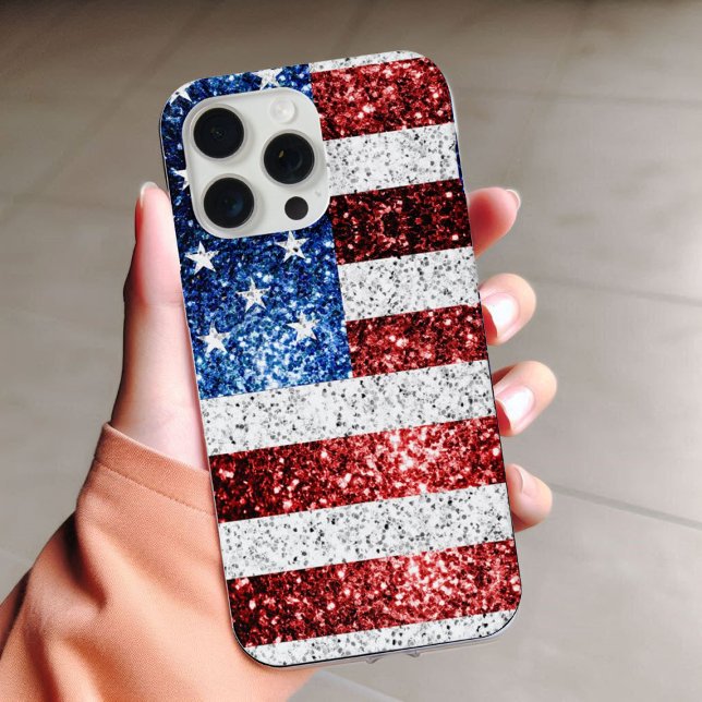 USA flag red white blue sparkles glitters iPhone Case (Creator Uploaded)