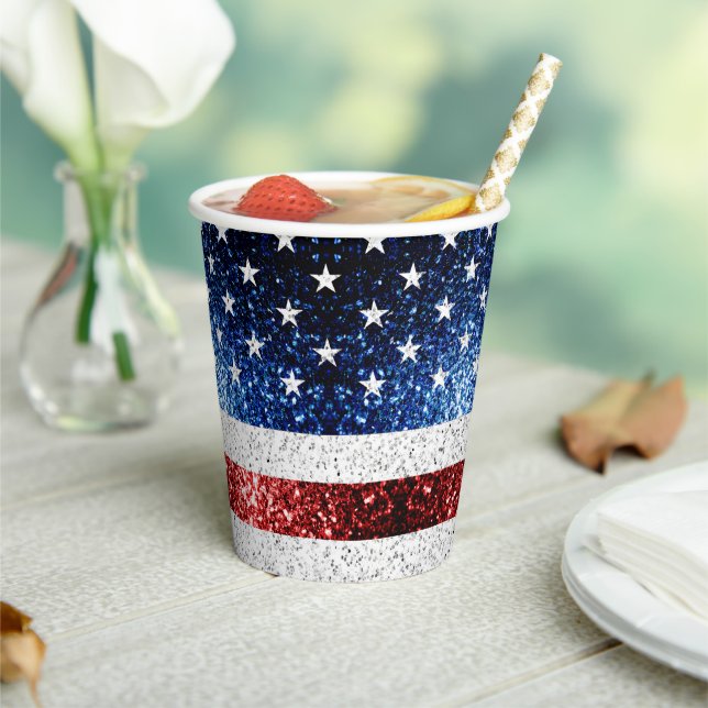 USA flag red white blue sparkles glitters Paper Cups (Insitu)