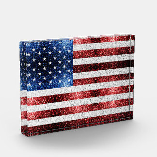 USA flag red white blue sparkles glitters Photo Block