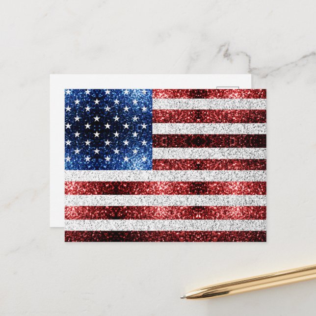 USA flag red white blue sparkles glitters Postcard (Front/Back In Situ)