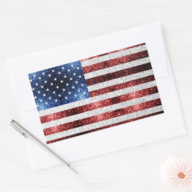 USA flag red white blue sparkles glitters Rectangular Sticker (Envelope)