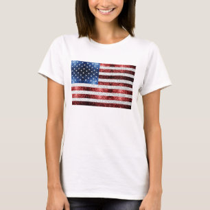 USA flag red white blue sparkles glitters T-Shirt