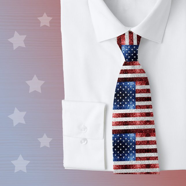 USA flag red white blue sparkles glitters Tie (Creator Uploaded)