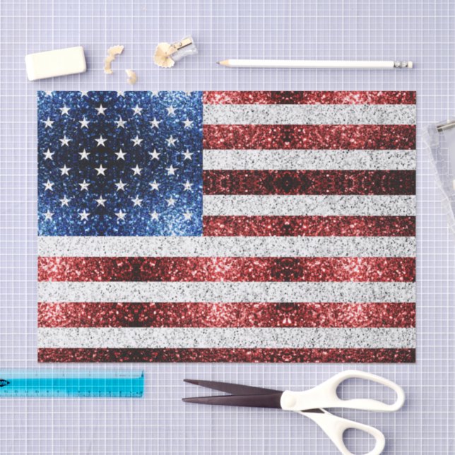 USA flag red white blue sparkles glitters Tissue Paper (Craft)