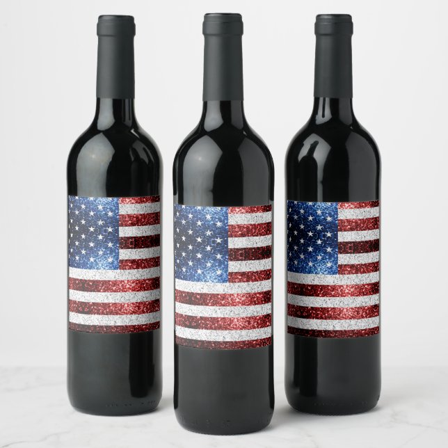 USA flag red white blue sparkles glitters Wine Label (Bottles)