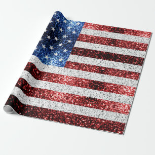 USA flag red white blue sparkles glitters Wrapping Paper