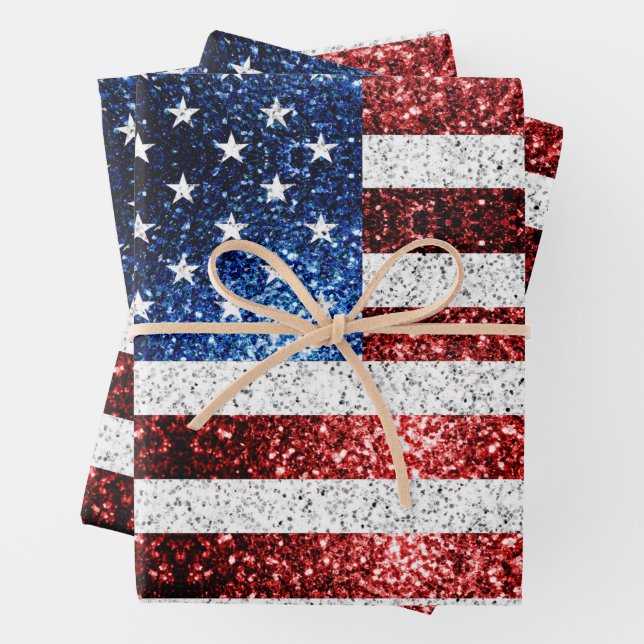 USA flag red white blue sparkles glitters Wrapping Paper Sheet (In situ)