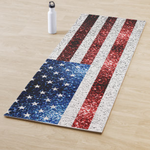 USA flag red white blue sparkles glitters Yoga Mat