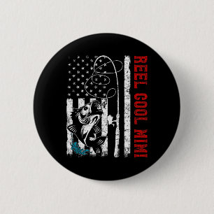 Usa Flag Reel Cool Mimi Fishing Fisher Fisherman 6 Cm Round Badge