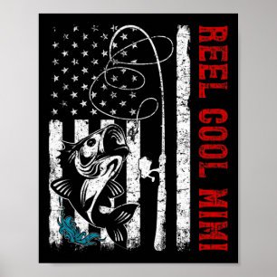 Usa Flag Reel Cool Mimi Fishing Fisher Fisherman  Poster