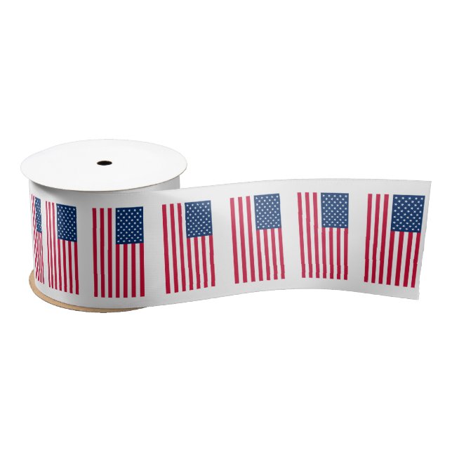 USA Flag Ribbon Patriotic American Flags Satin Ribbon (Spool)