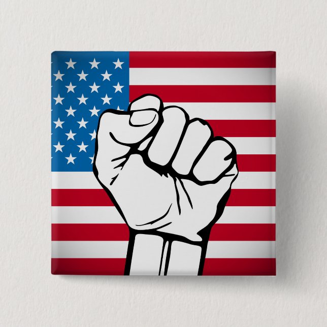 USA Flag | Rising Fist 15 Cm Square Badge (Front)
