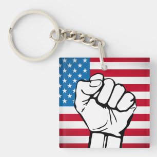 USA Flag   Rising Fist Key Ring
