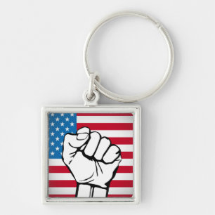 USA Flag Rising Fist Key Ring