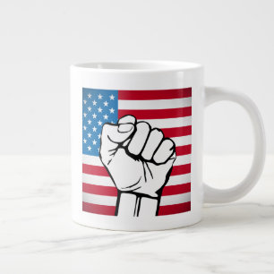 USA Flag Rising Fist Large Coffee Mug