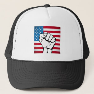 USA Flag Rising Fist Trucker Hat