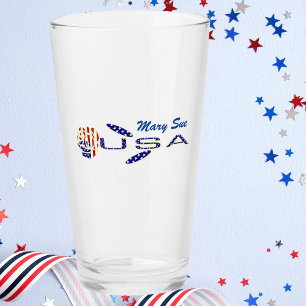 USA Flag Rose on Its Side Blue Personalised Glass