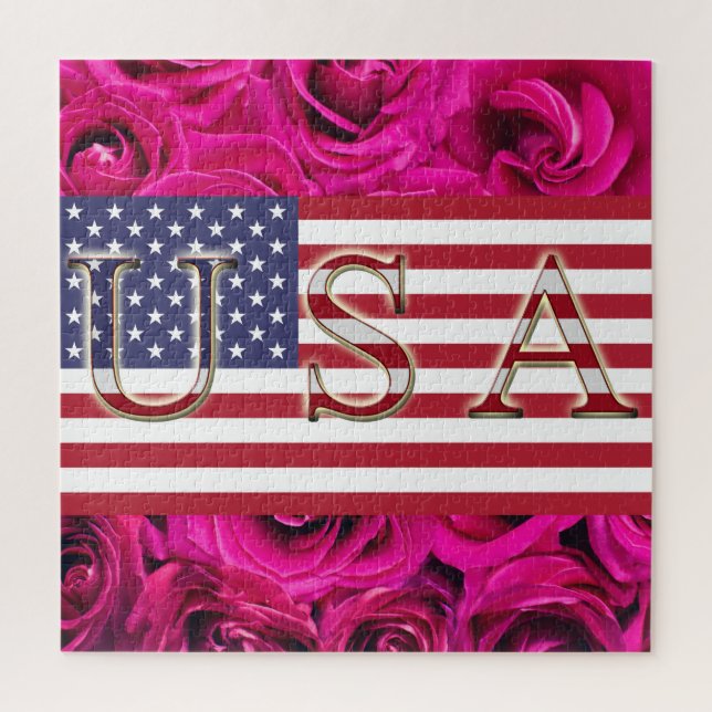 USA Flag & Roses Puzzle (Vertical)