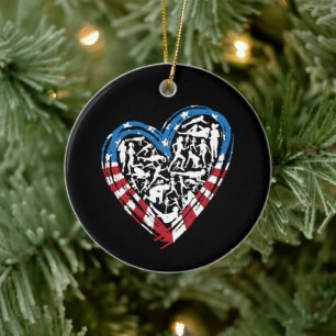USA Flag Running Heart - American Runner Ceramic Ornament
