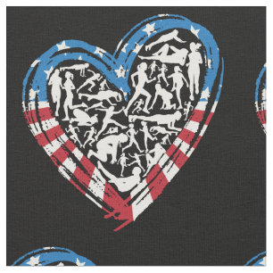 USA Flag Running Heart - American Runner Fabric