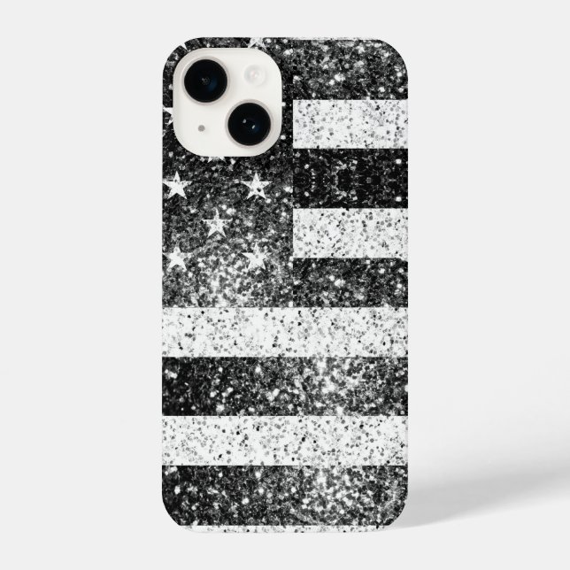 USA flag rustic black white silver sparkles iPhone Case (Back)