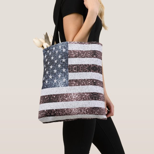 USA flag rustic red blue sparkles glitters Tote Bag (Close Up)