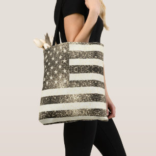 USA flag rustic sepia gold faux sparkles glitter Tote Bag