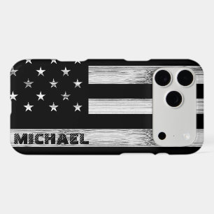 USA flag Rustic Wood Black White Monogram