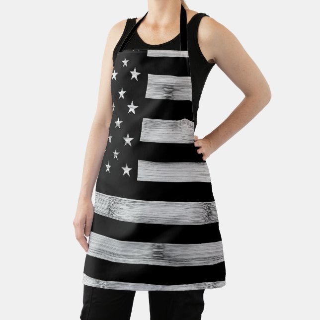 USA flag Rustic Wood Black White Patriotic America Apron (Insitu)