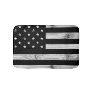 USA flag Rustic Wood Black White Patriotic America Bath Mat