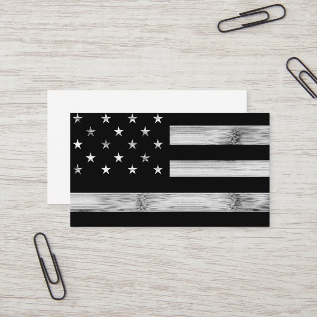 USA flag Rustic Wood Black White Patriotic America Business Card (Front/Back In Situ)
