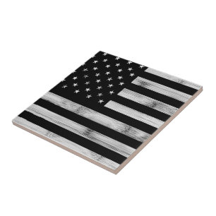 USA flag Rustic Wood Black White Patriotic America Ceramic Tile