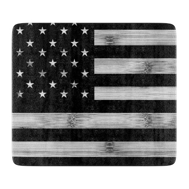 USA flag Rustic Wood Black White Patriotic America Cutting Board (Front)