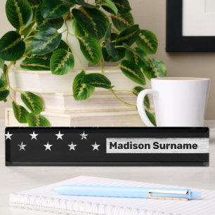 USA flag Rustic Wood Black White Patriotic America Nameplate