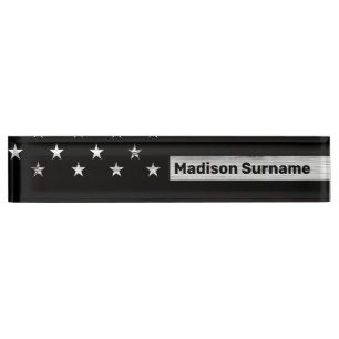 USA flag Rustic Wood Black White Patriotic America Nameplate